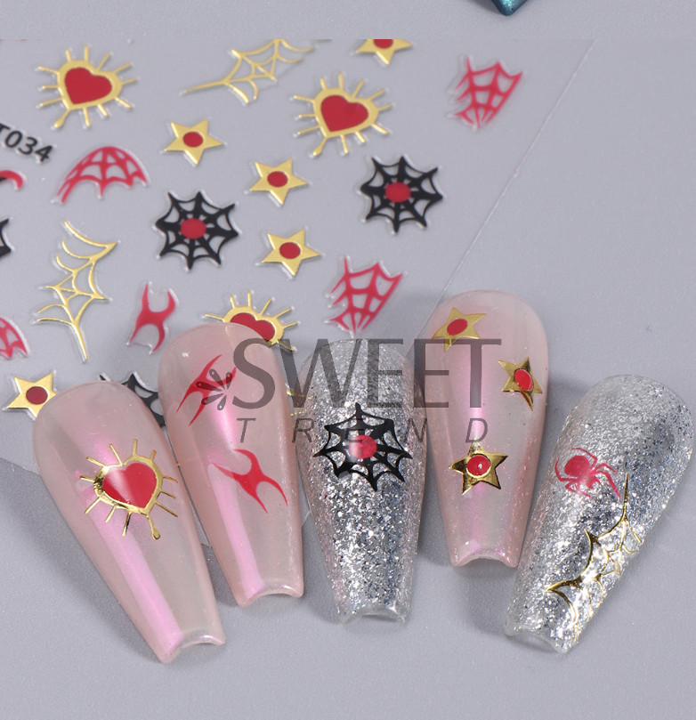 Halloween Nail Art Stickers Black Red Spider Web Blood Star French Decals NH27