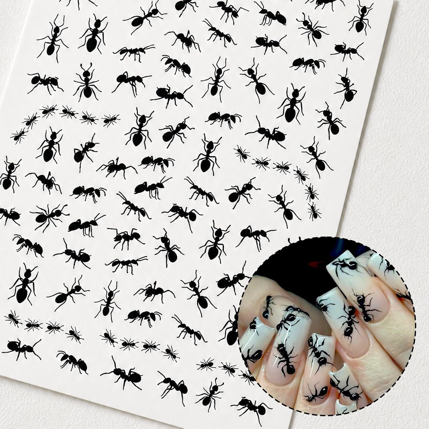 Ant Nail Stickers, Realistic Insect Self-Adhesive Nail Art Decals for Women Girl