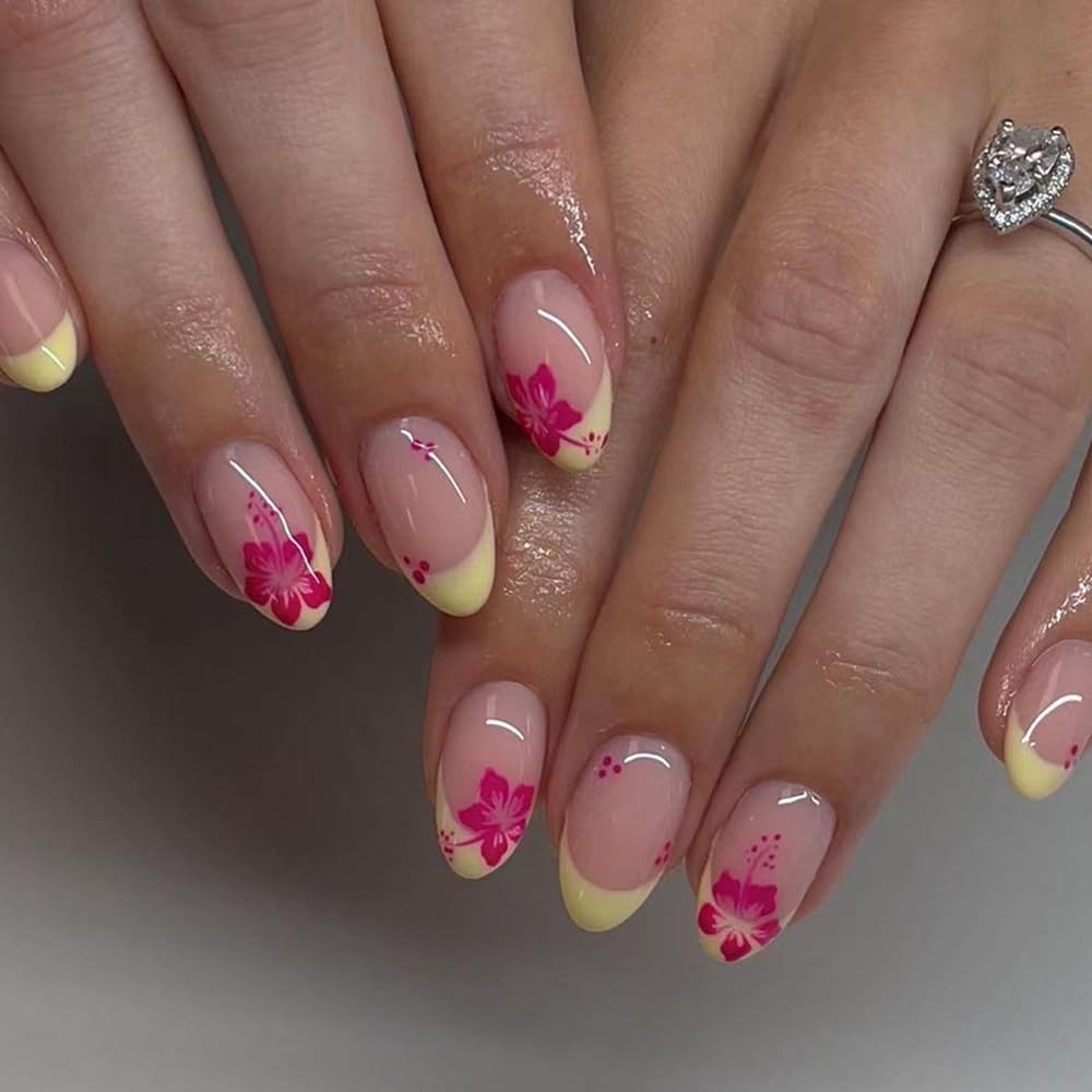 Teilihai French Tip Press on Nails Almond Short Fake Shape, W12