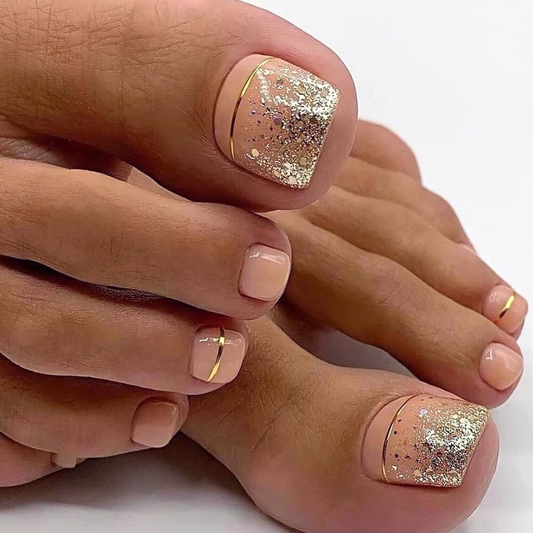24 Pcs Nude Press on Toenails Square Toe Nails Short Fake Color1