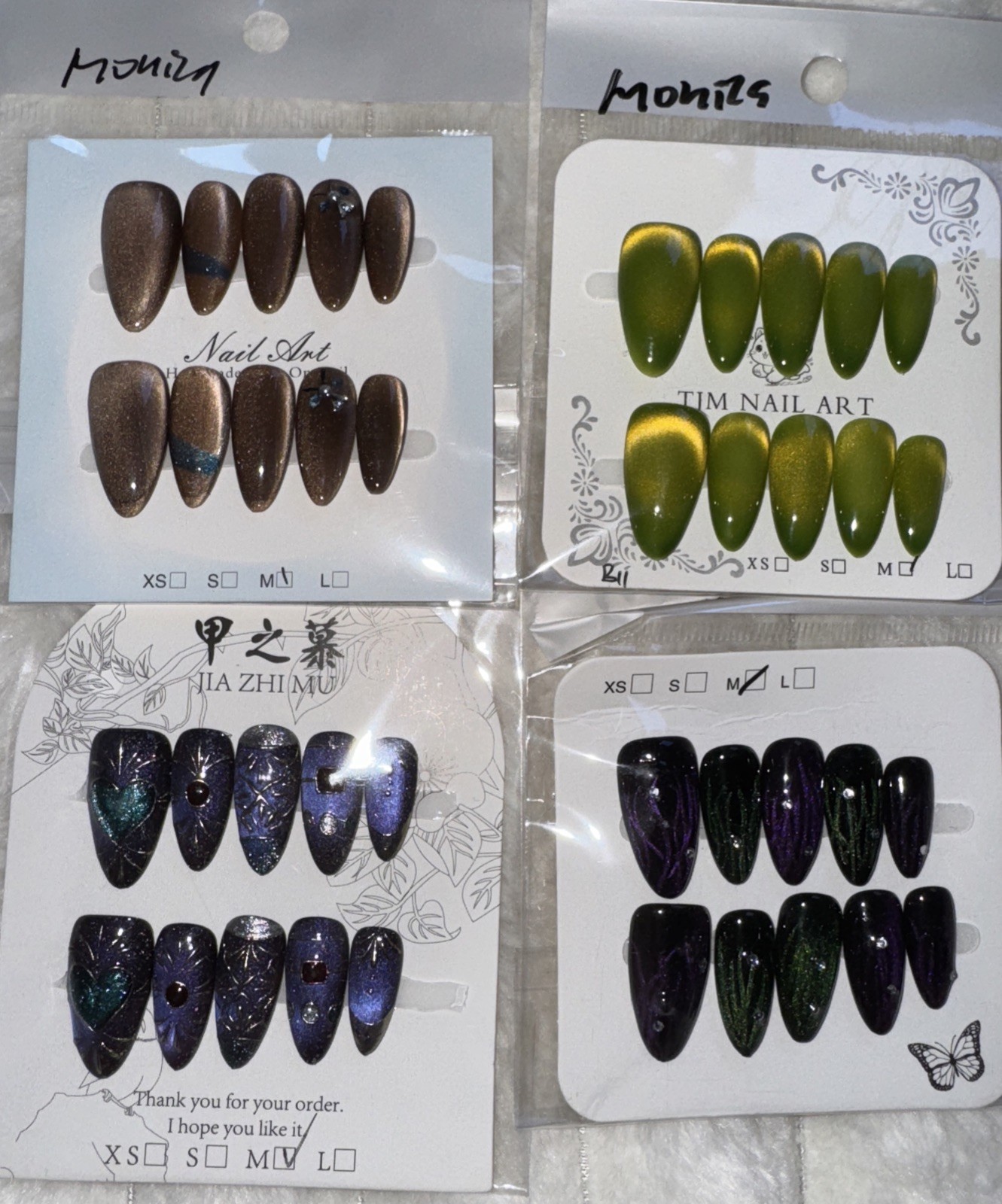 4 Packs Of 10pcs Almond Press On nails | 3D Unique Designs| Size M | Reusable (8