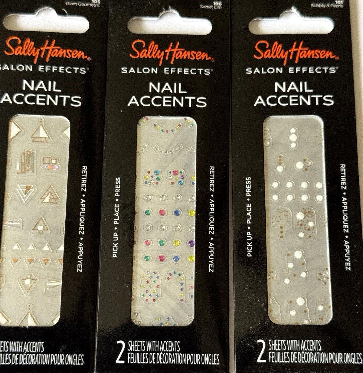Sally Hansen Salon Effects Nail Accents Assorted Design Lot of 3 Pks of Stickers