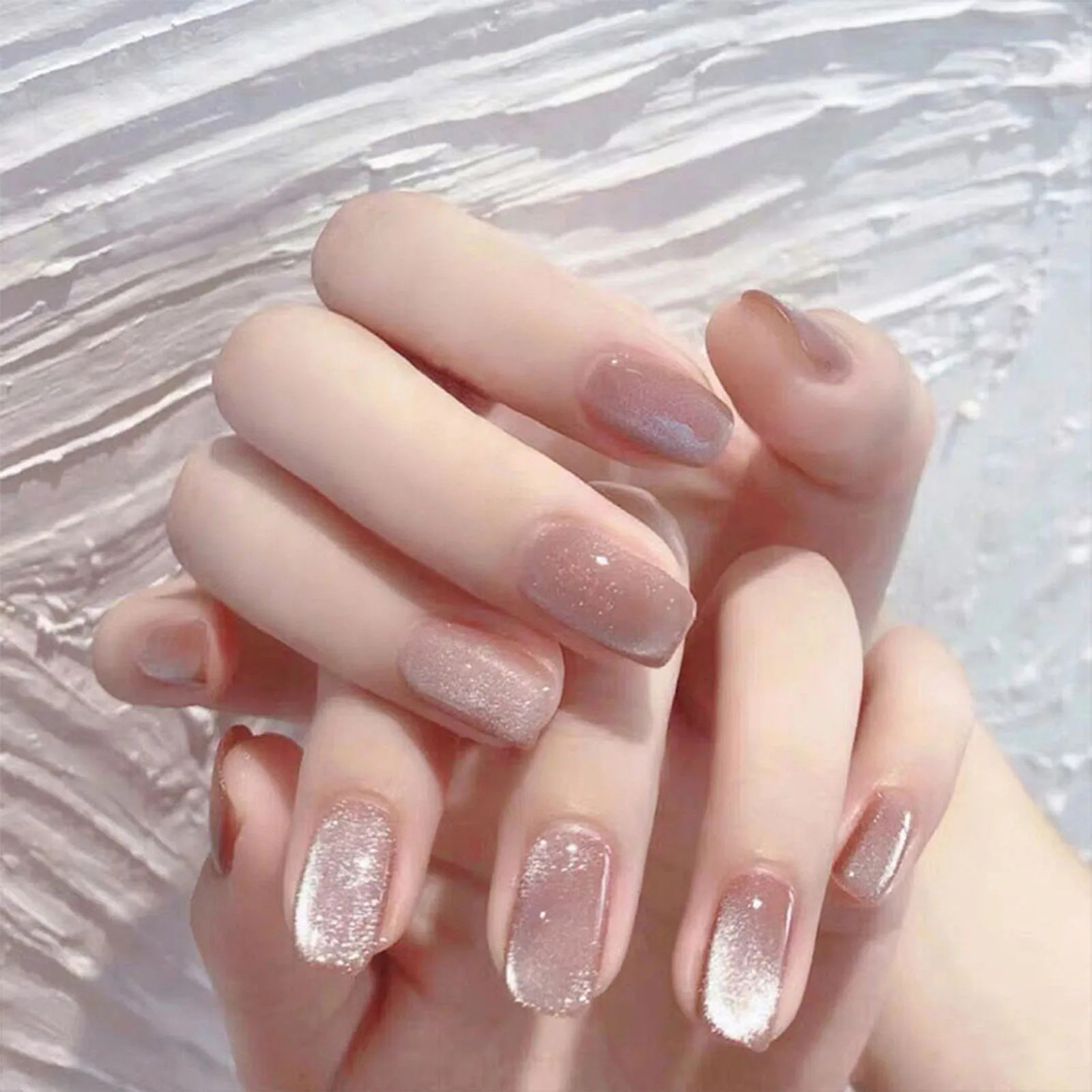 24pcs Purple Cat Eye Almond Long False Nails Glitter Shiny Nail Patch