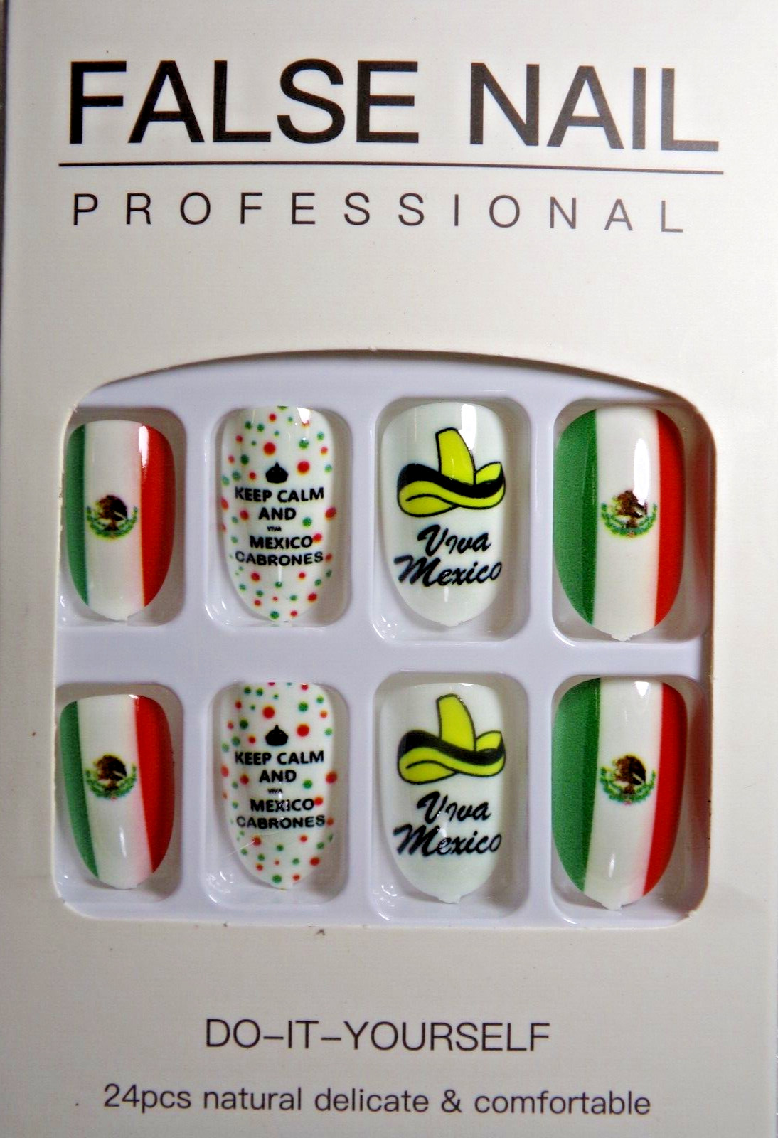 Viva Mexico Cabrones Nails Shiny Mexico Flag Cinco de Mayo Green GLUE ON Medium