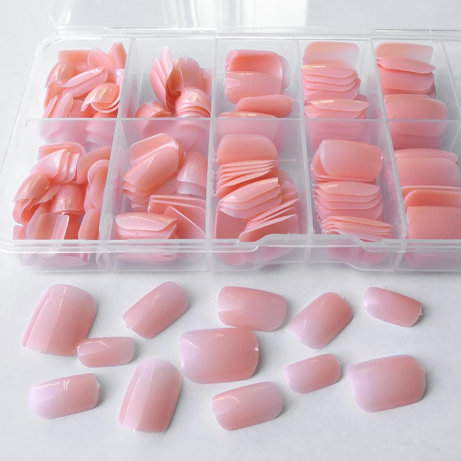 240Pcs Short Press on Nails Peach Pink Full Cover Short Square Glossy Fake Nails