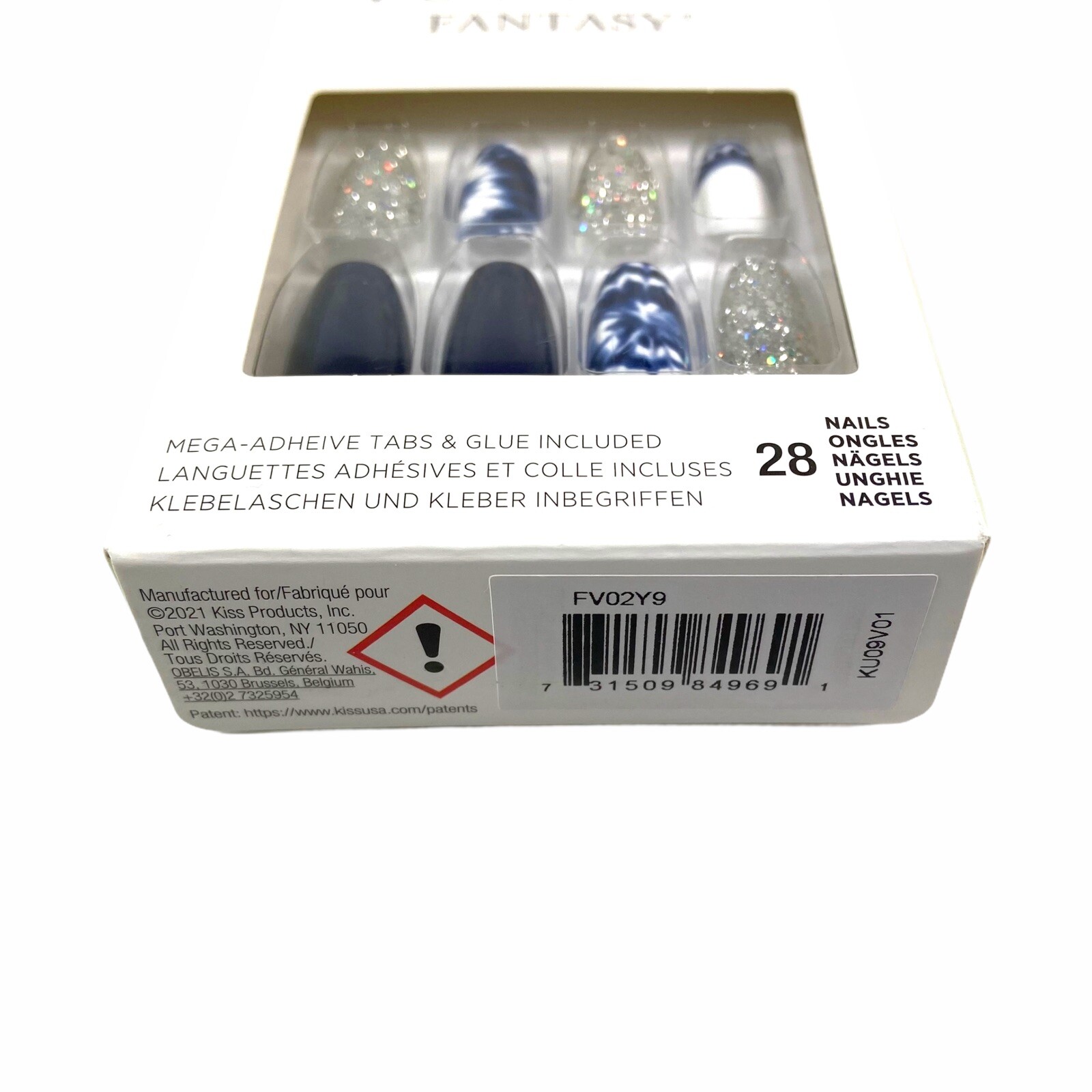 NEW Kiss Nails Voguish Fantasy Press Glue Manicure Medium Coffin Blue Tie Dye