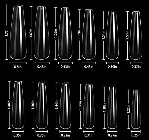 XL Coffin Acrylic Nail Tips, 240pc Ballerina Shaped, Full Cover Artificial Fi…