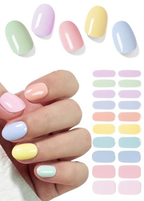Semi Cured Gel Nail Strips, Spring Macaron, Candy Color 20pcs Gel macaron color