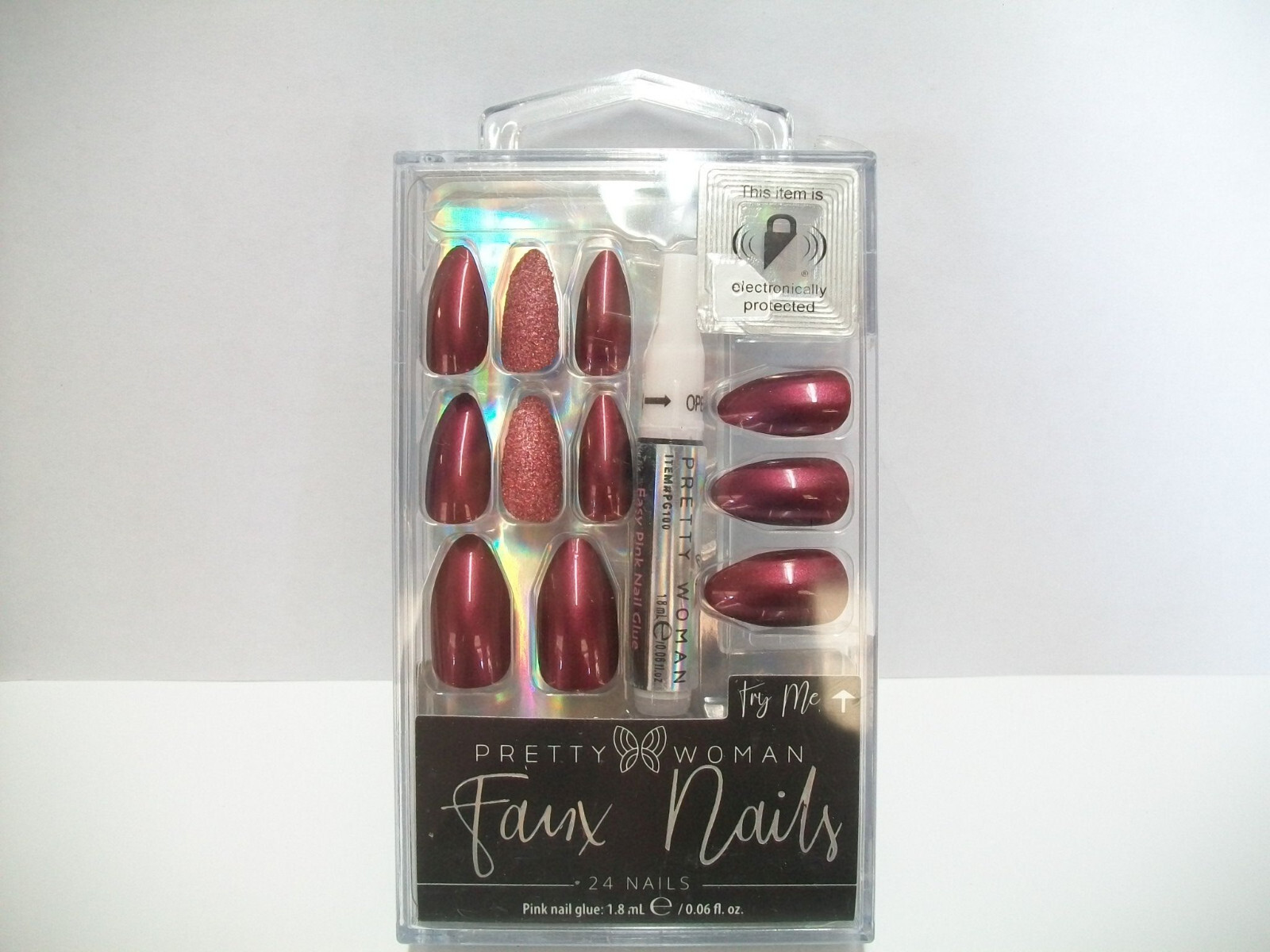 Pretty Woman Faux Nails #PD6261 Burgundy and Burgundy with Glitter