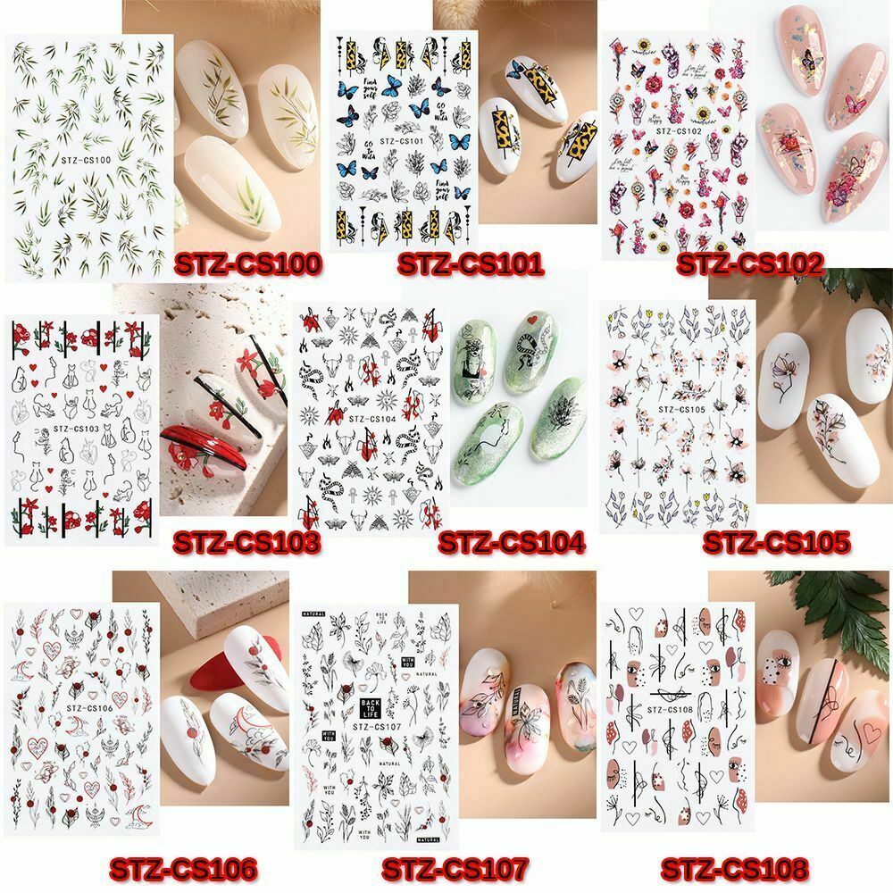 3D Nail Sticker ABSTRACT Floral Leaves SNAKE Adhesive Decals Slider DIY NS32