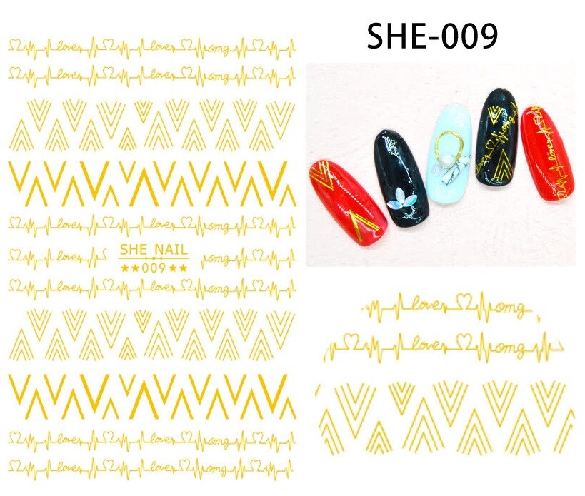 New 35 Styles 3D Gold/Silver Nail Art Sticker Rose Flower Circle Star Line Decor