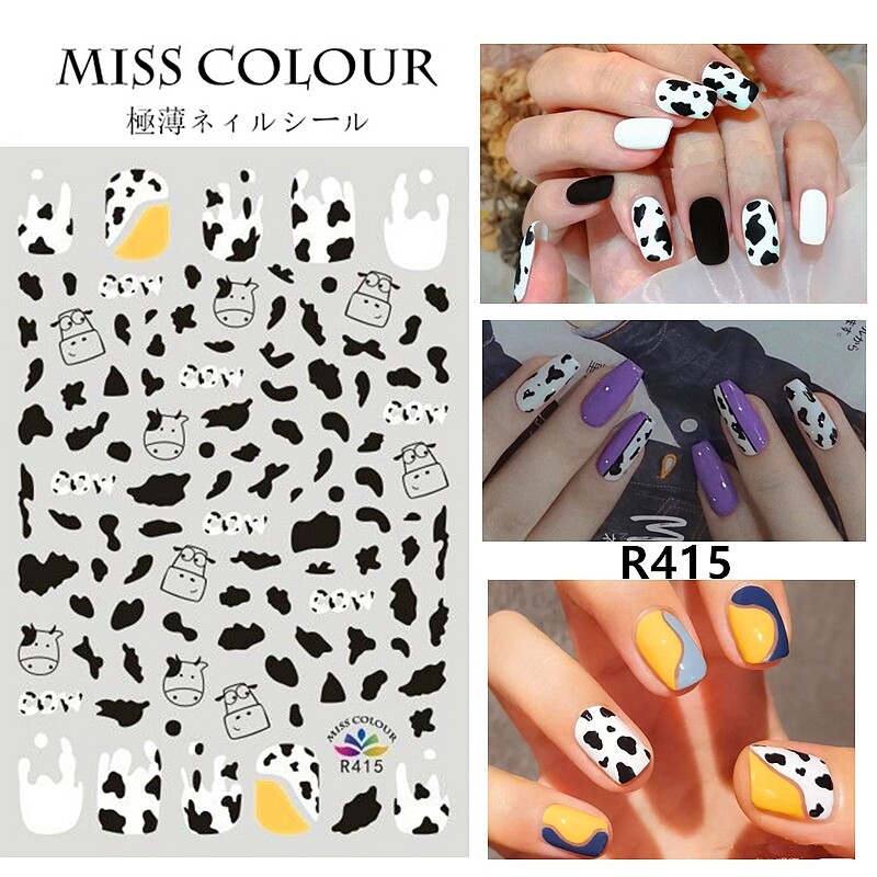 Spotted Black Cow Print Pattern Self-Adhesive 3D Nail Sticker