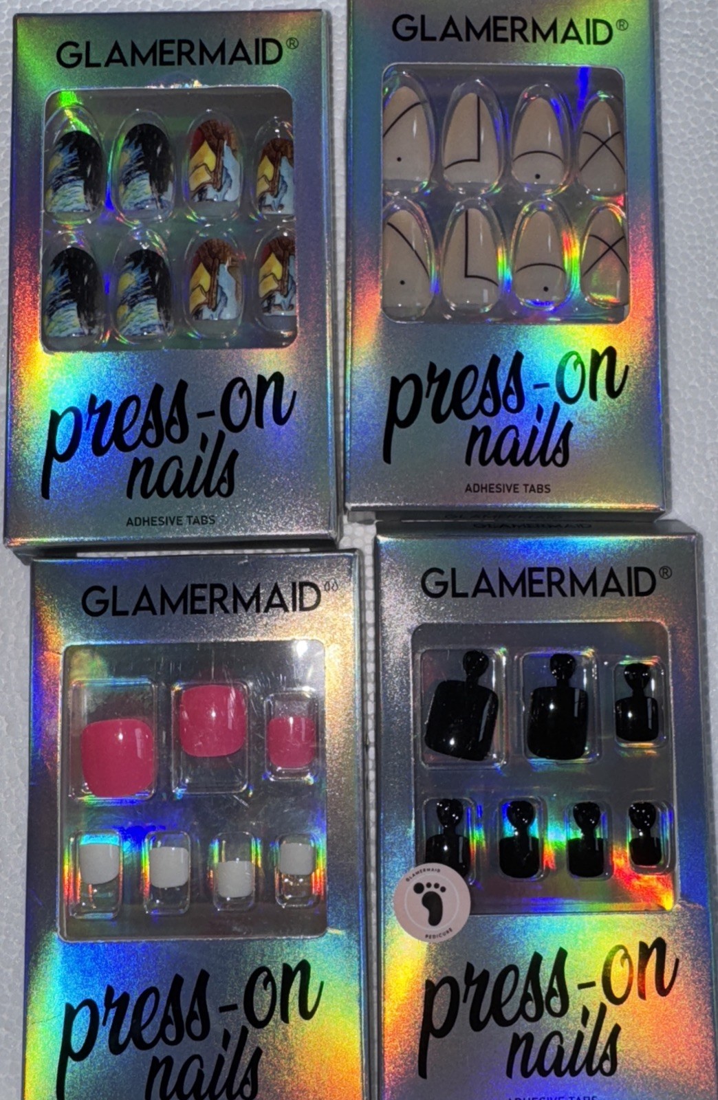Glamermaid Press-On Nails Beautiful Assortment (Lot Of 4) Bulk Buy | 24 Pcs/1 PK