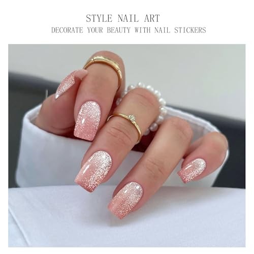 Gel Nail Stickers Pink Cream Semi Cured Gel Nail Strips Wraps UV/LED Nails
