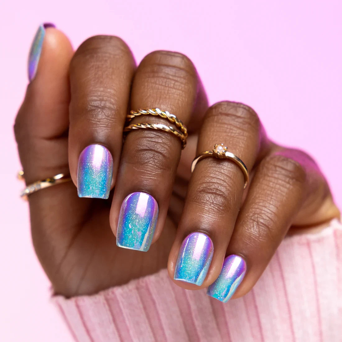 Red Aspen Press On Nails- Celestial Sheen, Trinny-Coffin-Short-Ombre