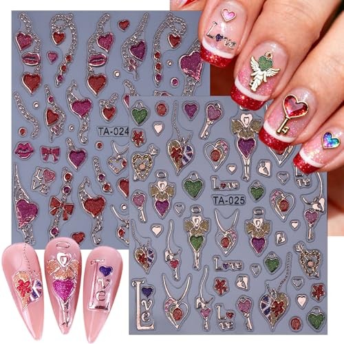 2 Sheets Valentines Nail Art Stickers 5D Embossed Colorful Valentines style 04
