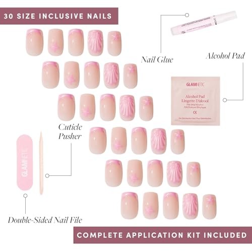 Press On Nails – Blush Dunes | Short Squoval Fake Nails with 6 – Blush Dunes