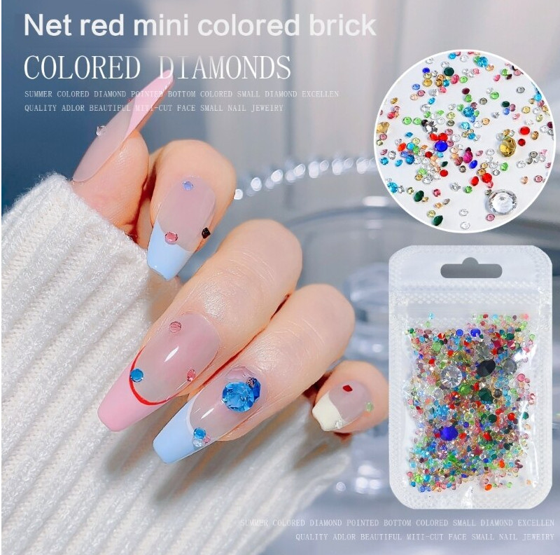 8g Mixed Color Glass Rhinestones Pointed Bottom Rhinestone Crystal Bead Nail Art