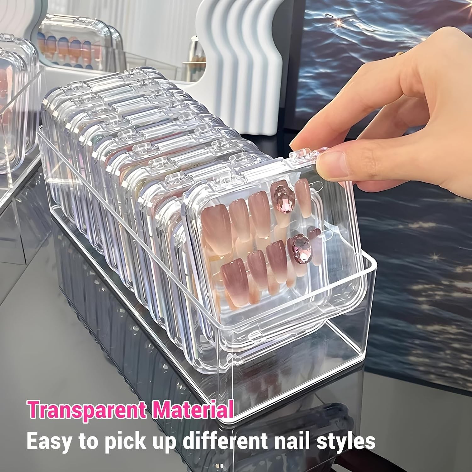 12Pcs Press on Nail Packaging Boxes, Clear False Nail Container Organizer | N…