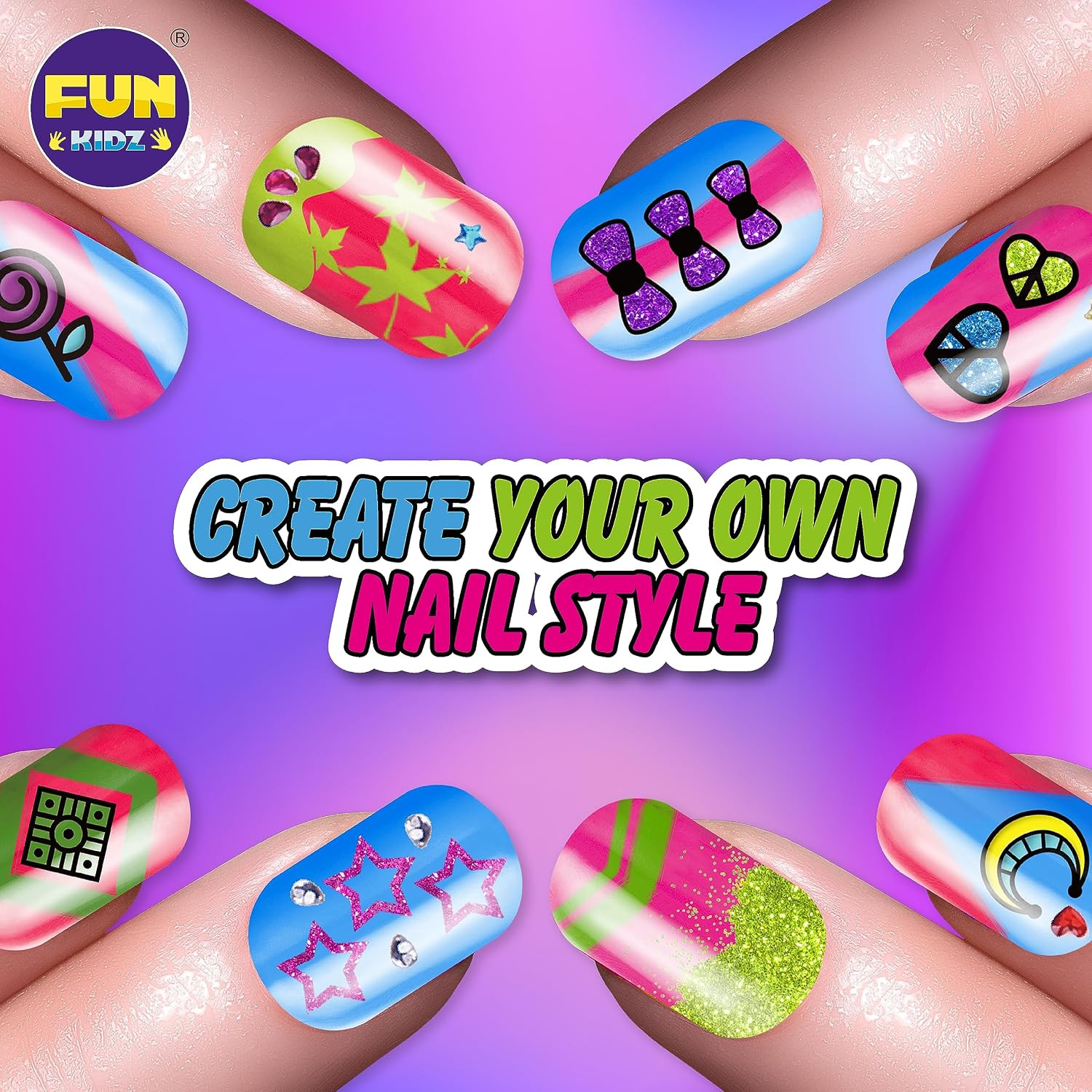 Craft Nail Pens Kit for Kids Ages 7-12, Funkidz Nail Set with Nail Polish Glitte