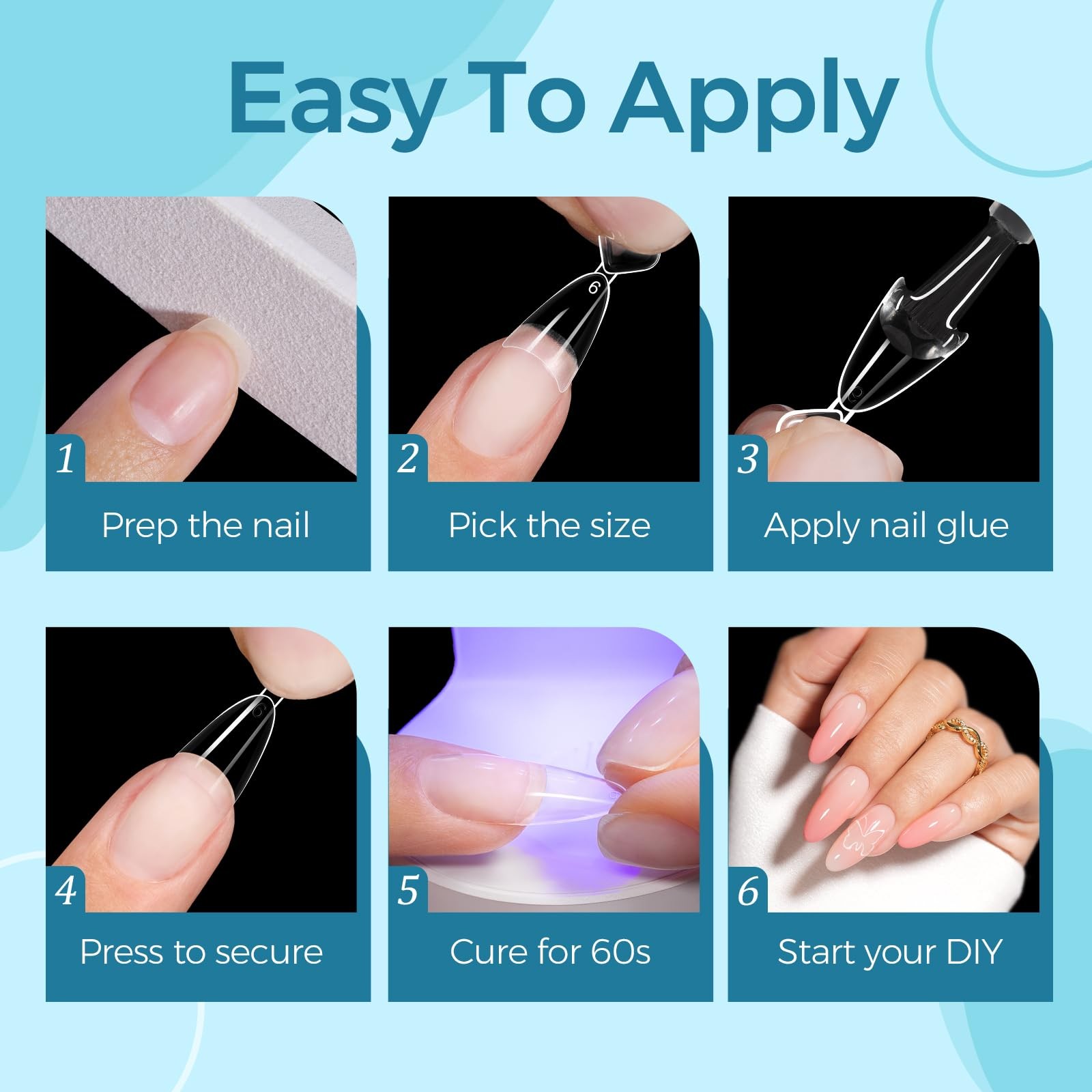 TOMICCA Medium Almond Nail Tips Half Cover Acrylic Nail Tips 504PCS