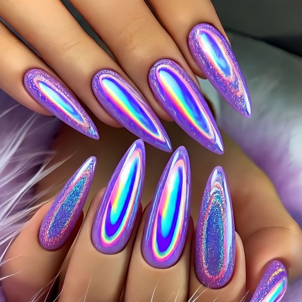 24pcs Long Almond Dopamine Press-On Nails, Multi-Color Glossy Trendy Minimalist