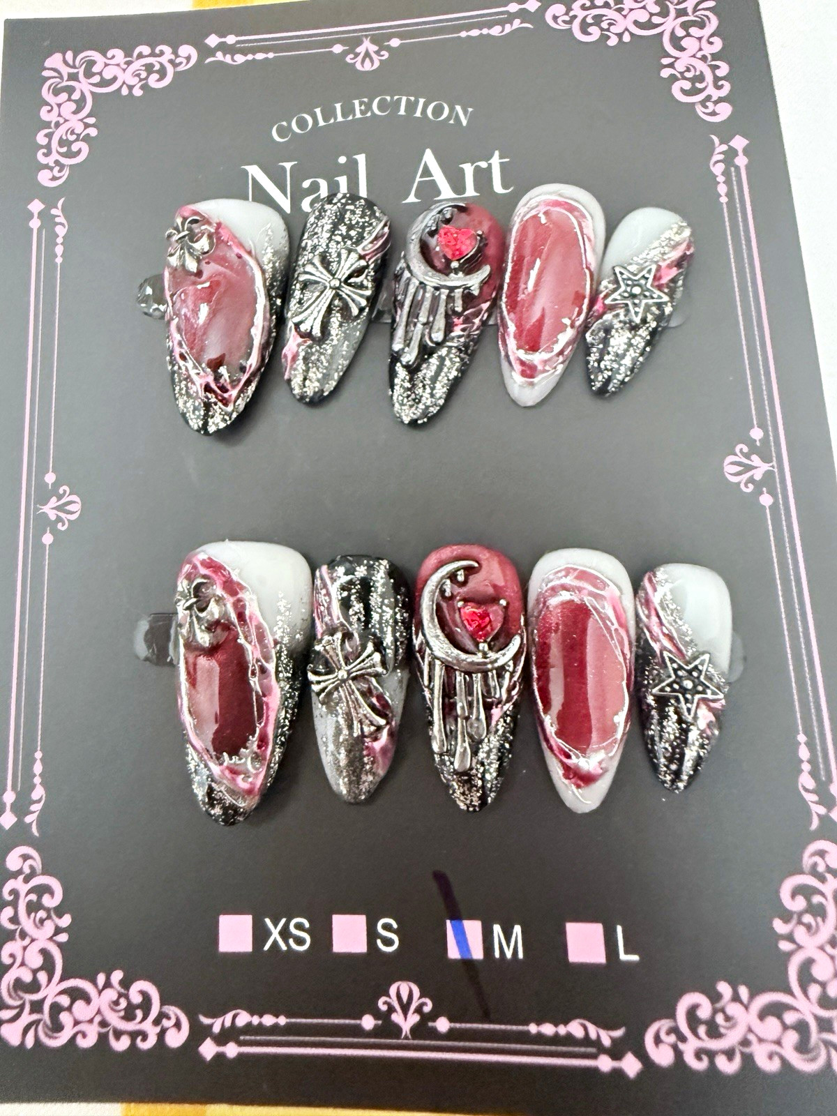 Medium Shiny Pink White Silver Glitter 3D Moon Star Stiletto Full Cover Press-On