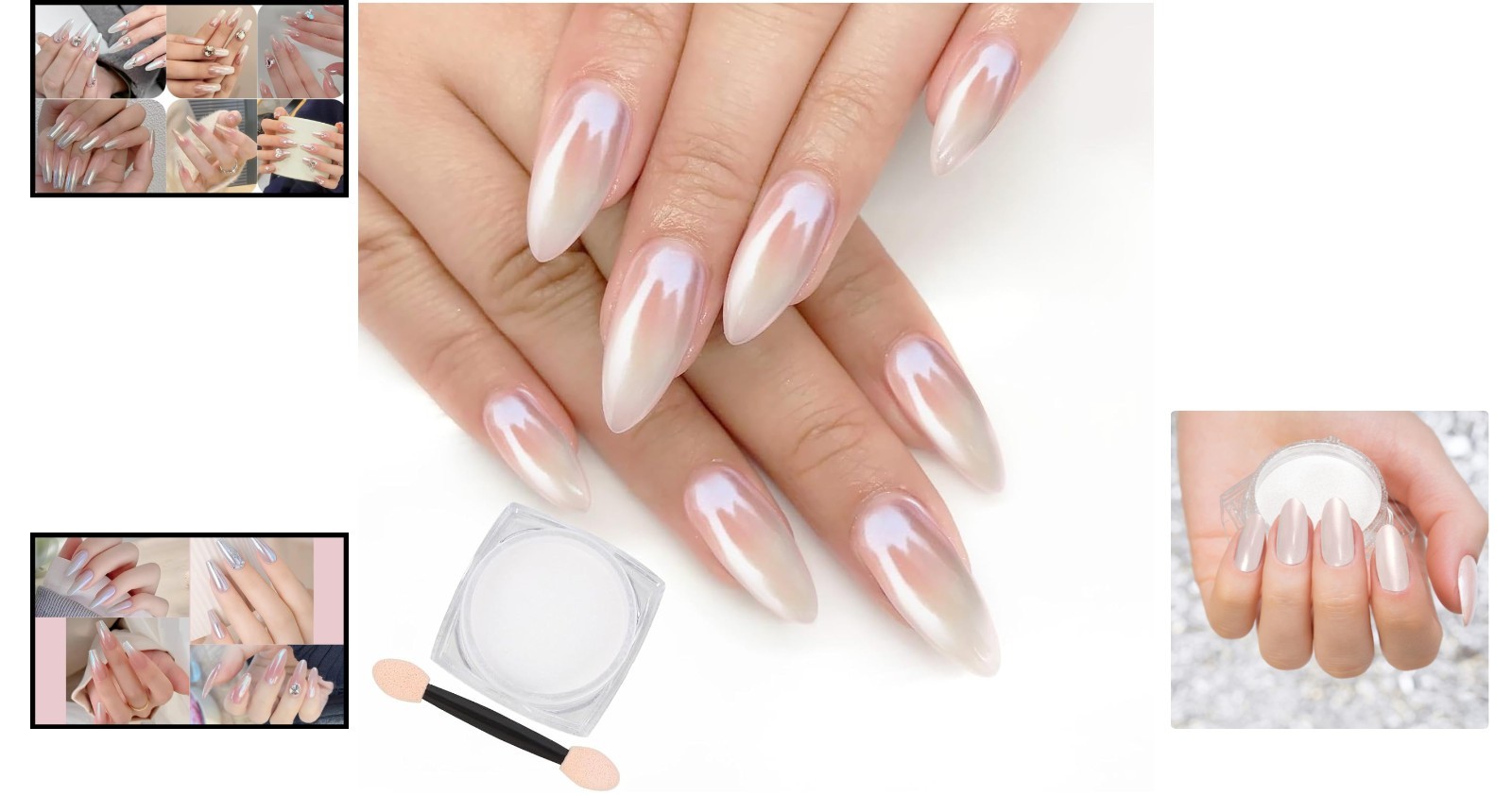 White Pearl Chrome Nail Powder for Iridescent Mirror Shine – 1g Decoration Kit