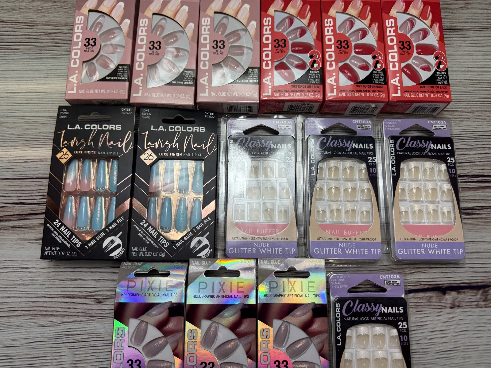 Lot Of 15 LA. Colors glue on nails all different styles NEW