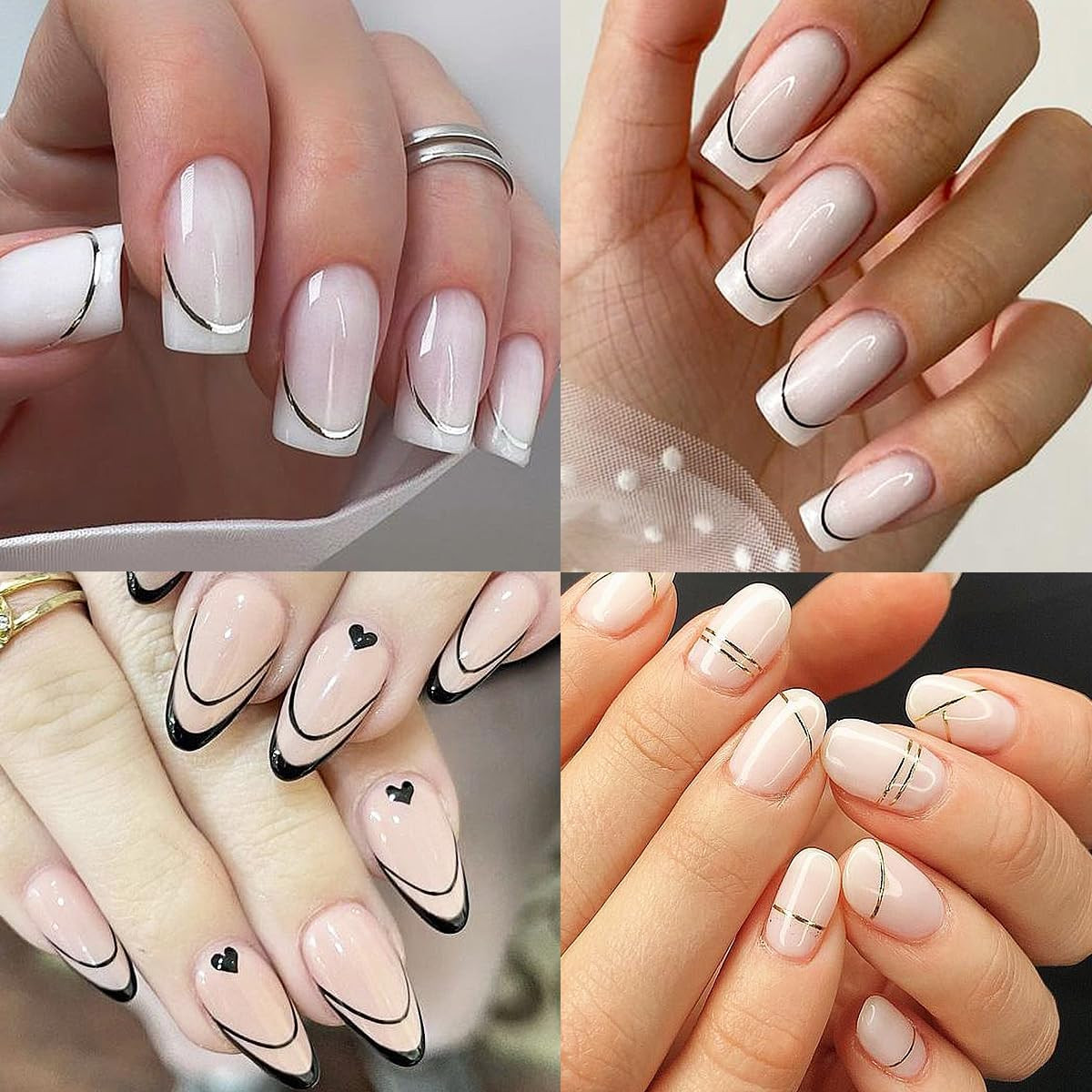 8 Pieces French Tip Line Nail Art Stickers 3D Simple Lines Nail Stickers | Black