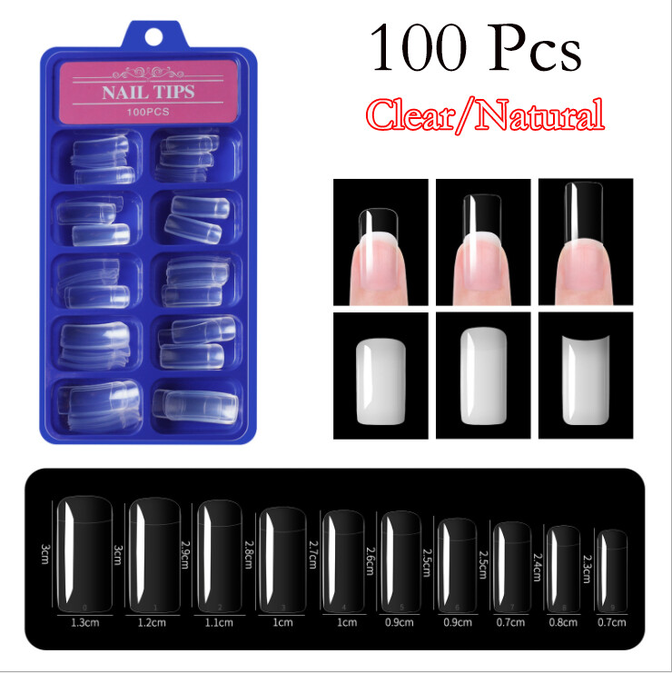 100 Pcs False Acrylic French Half Cover Artificial Fake Nails Tips Clear Natural