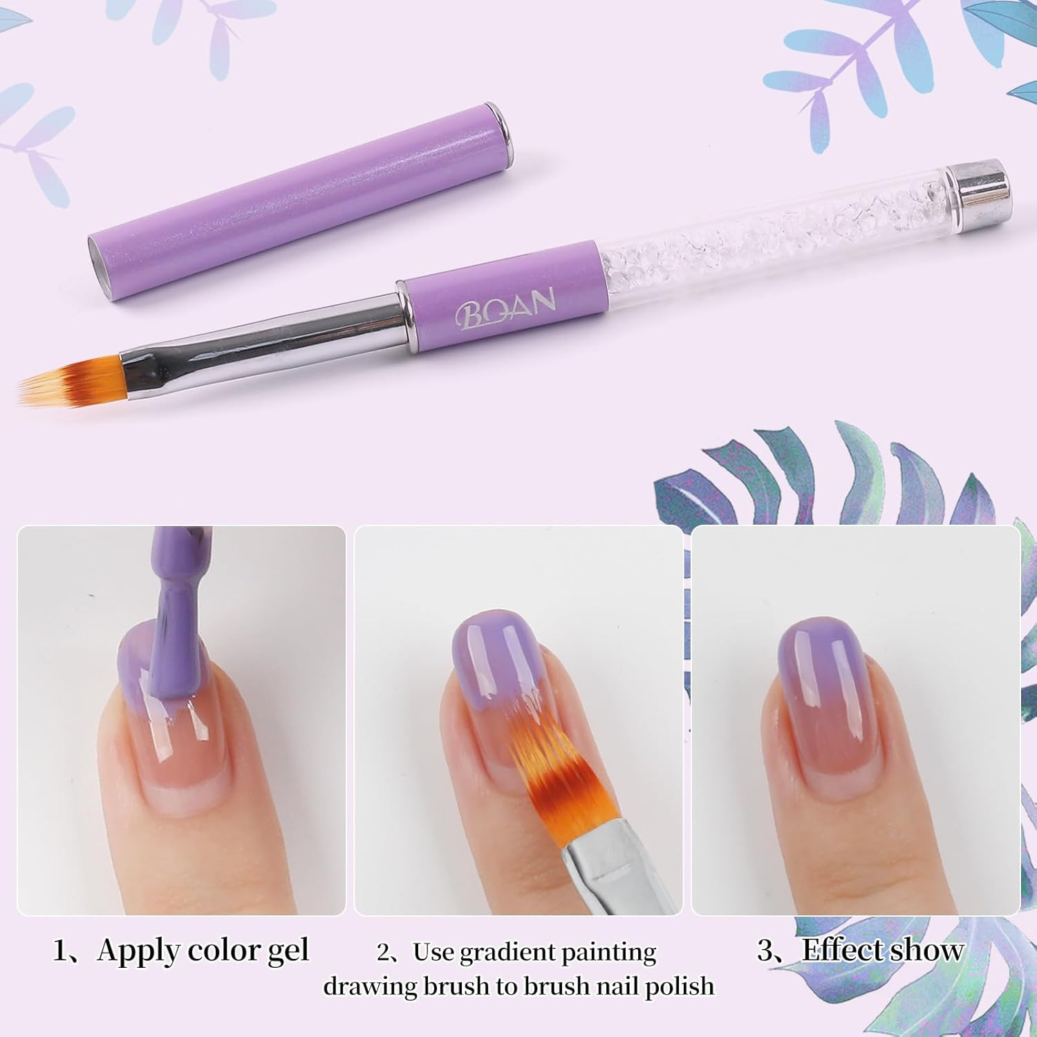 Ombre Nail Art Brush with Rhinestone Handle for Gel Gradient & Line Design