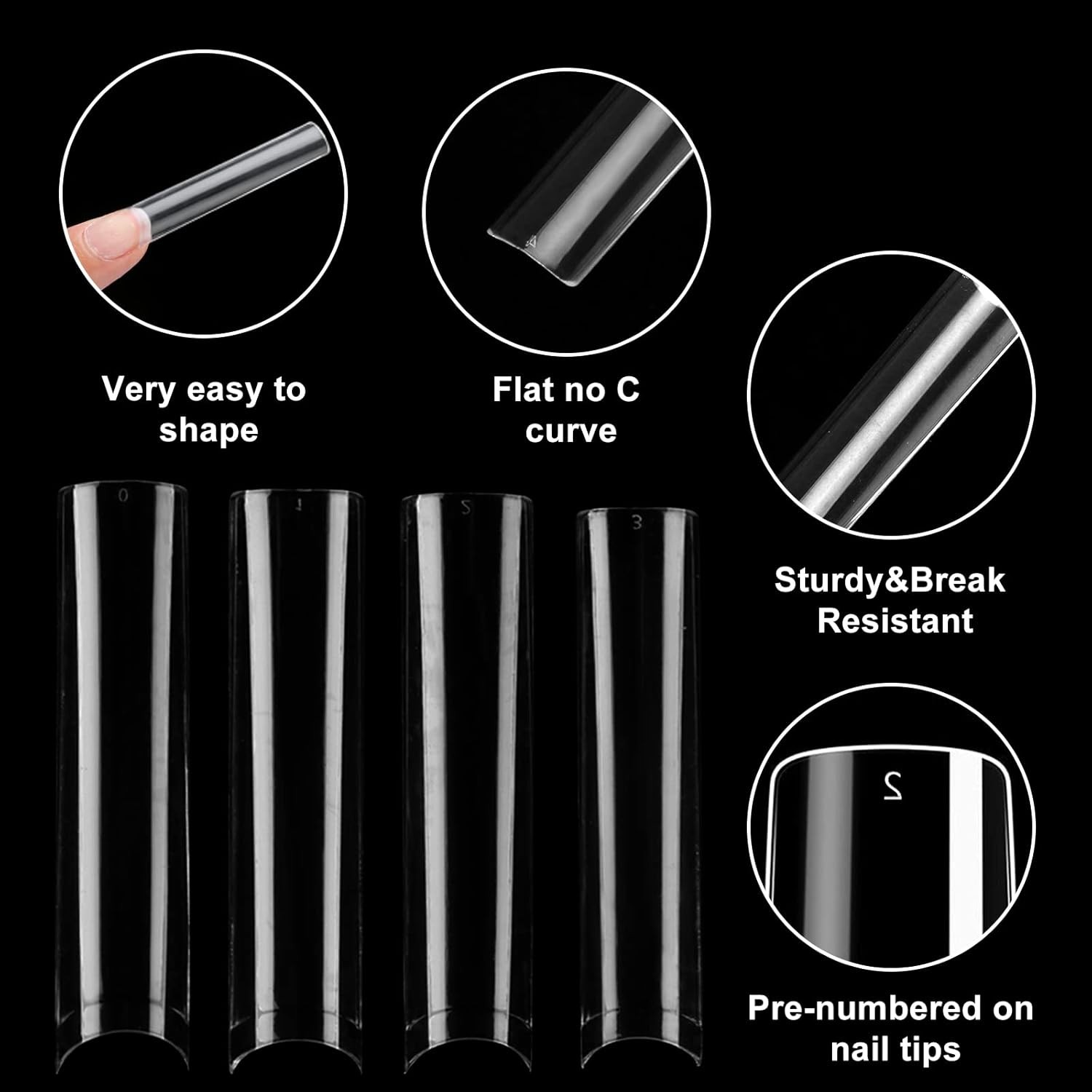 No C Curve 3XL Square Nail Tips-Clear Acrylic Nails Square Shape Nail Tips