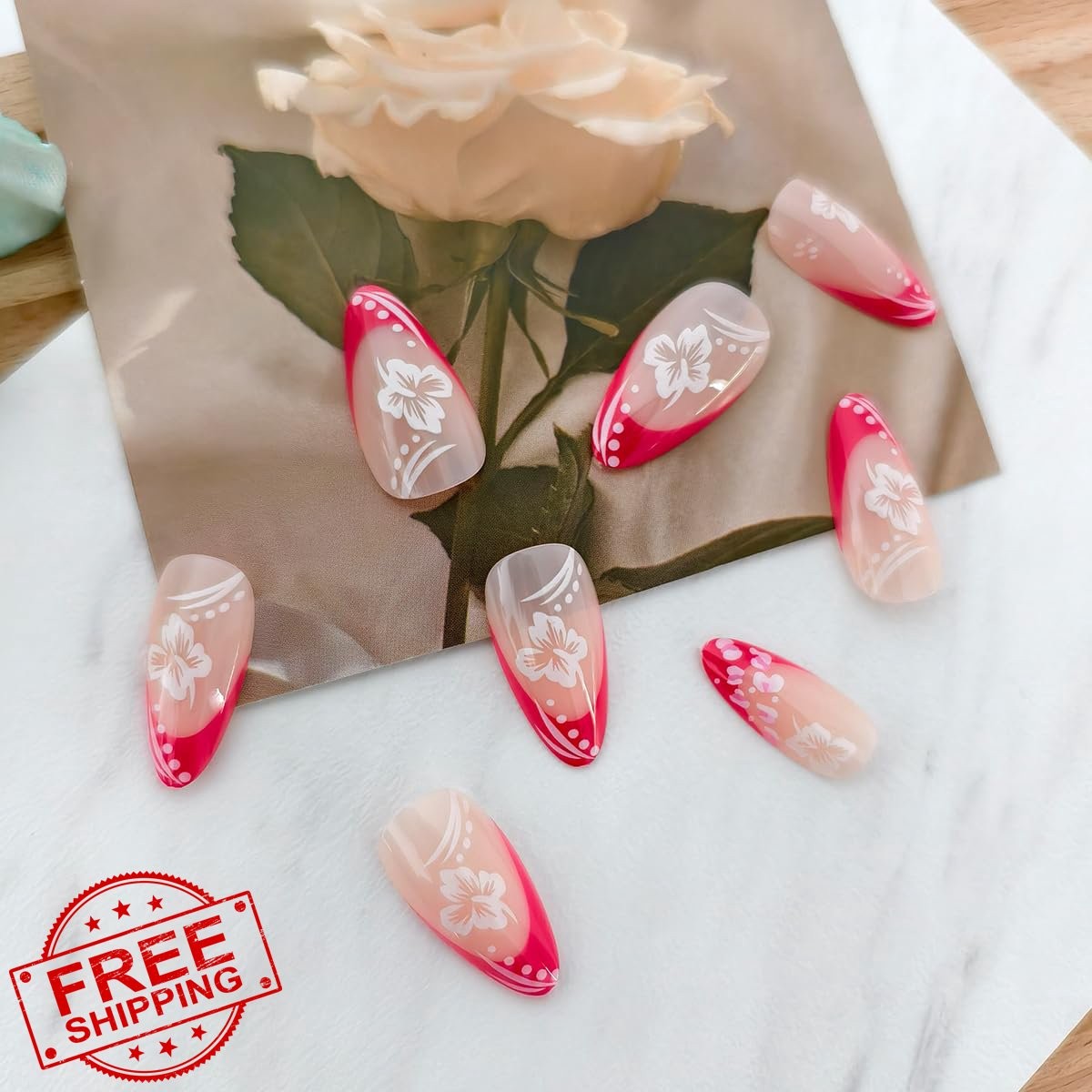 OSTTMA 24Pcs Pink French Tip Nails