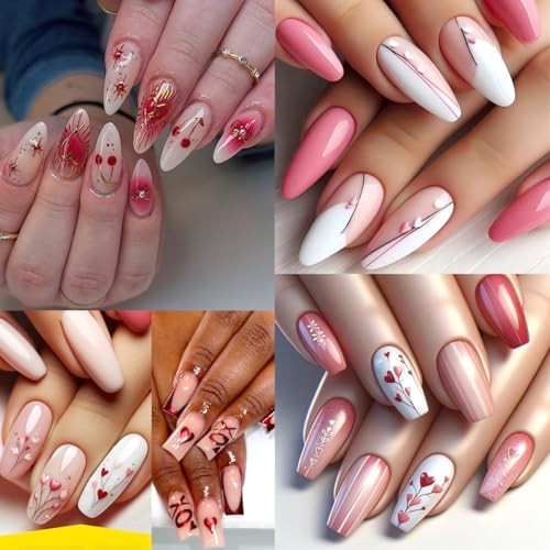 8 Sheets 3D Red Pink Hearts Nail Art Stickers Decals Valentine Style 01