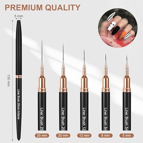 Metallic Nail Art Pens Artdone Liner Brushes 5 Pcs