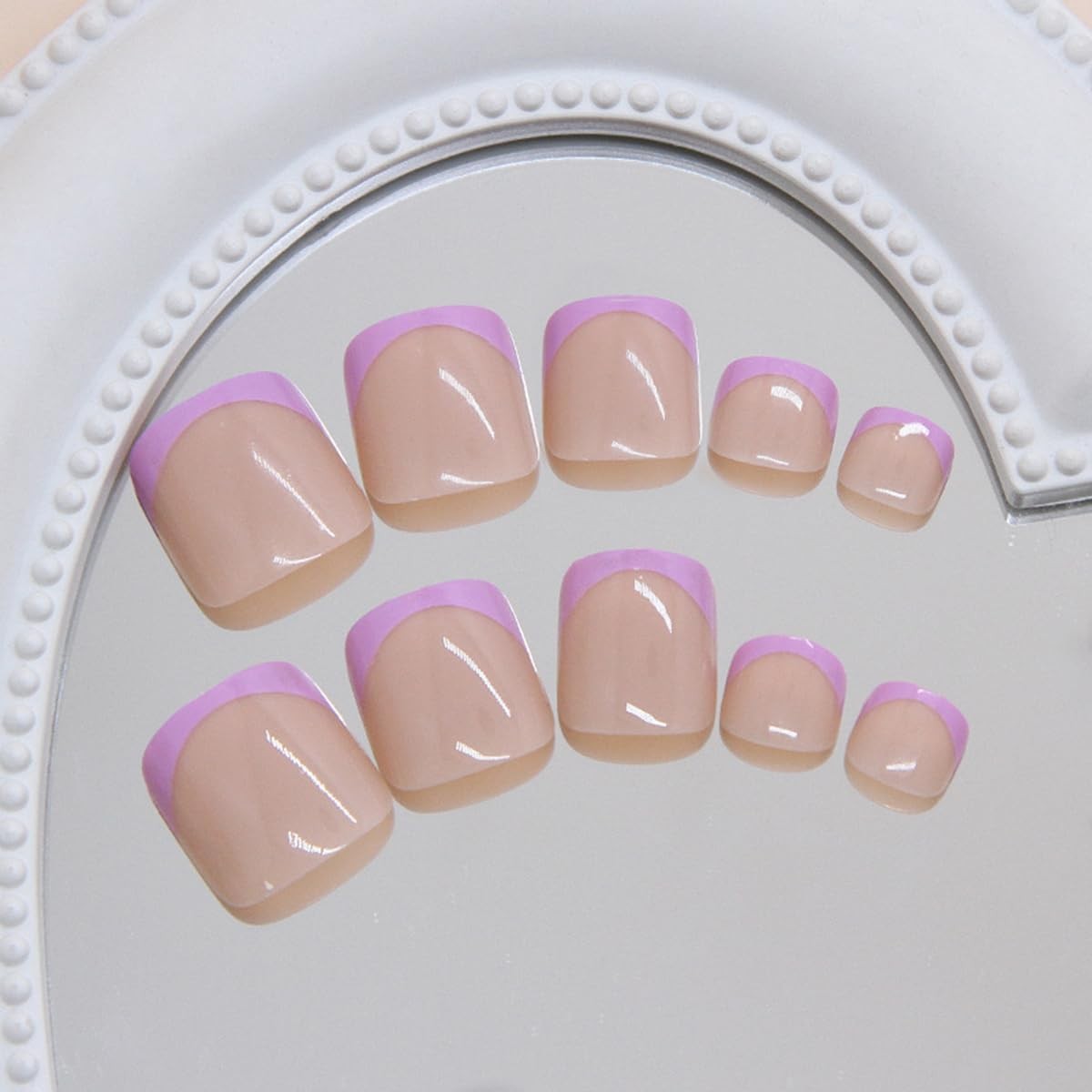 French Tip Press on Toenails Nude Fake Toenails Short Square Toe Nails Press …