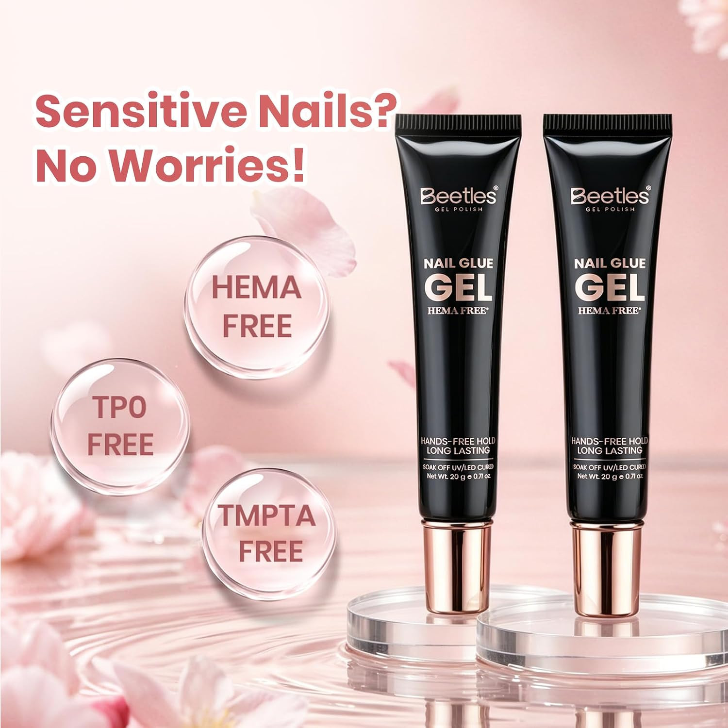 Beetles 2Pcs*20G Super Strong Nail Tip Glue Gel, No Wipe UV LED Cured | Hands-Fr
