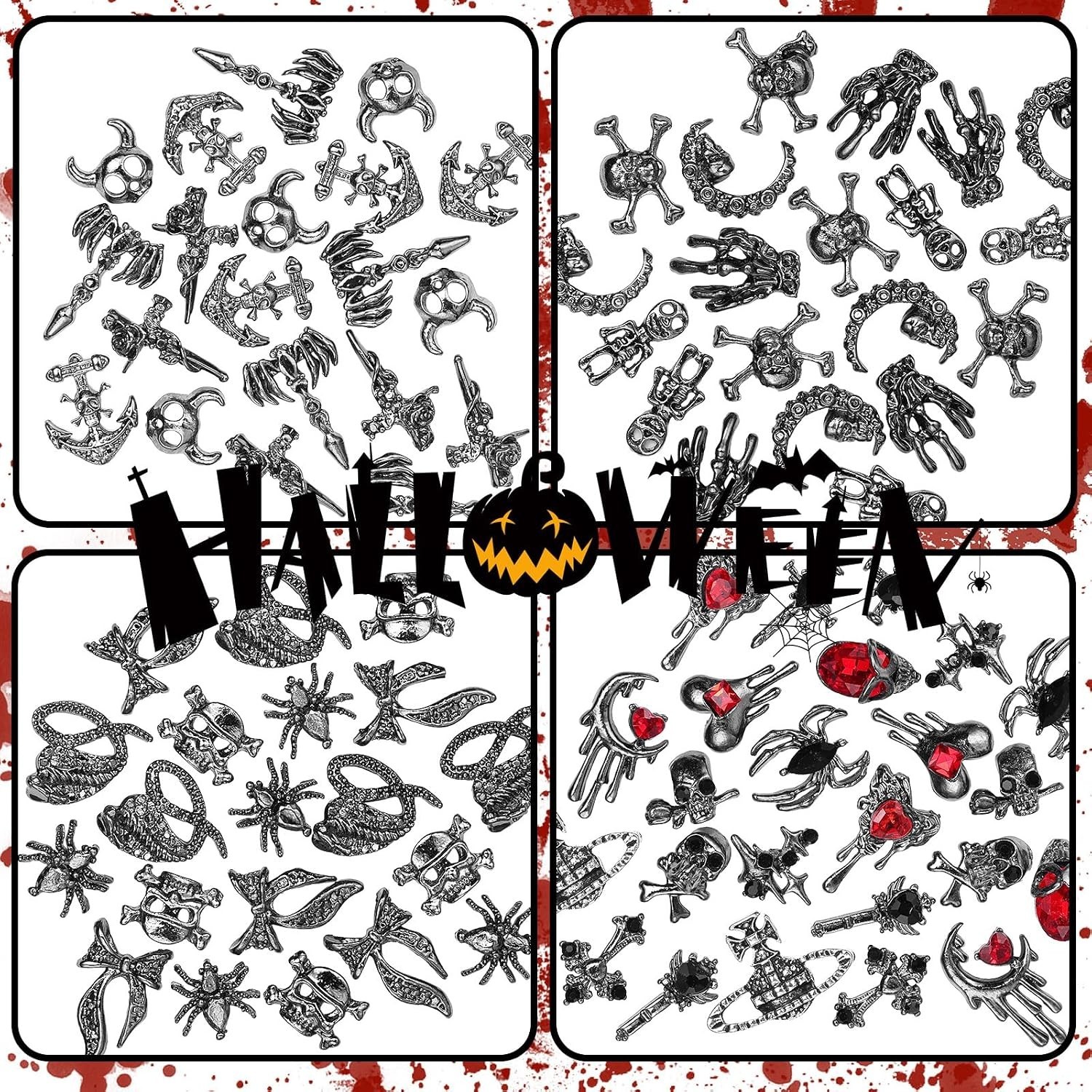 84 Pcs 3D Black Halloween Nail Charms And Gems, Gothic Nail Charms | Black