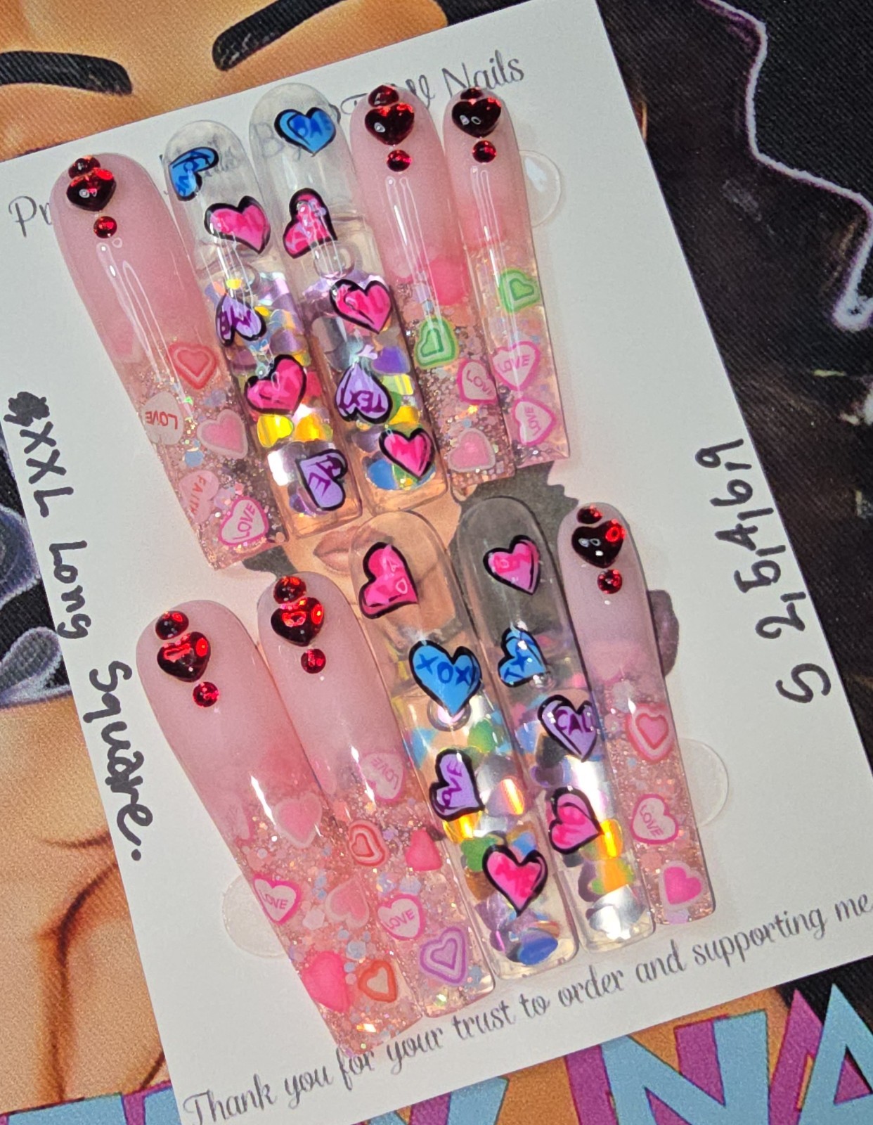 Handmade Gel Press On Nails,Aquarium Nails Small Size 2,5,4,6,9 XXL Long Square