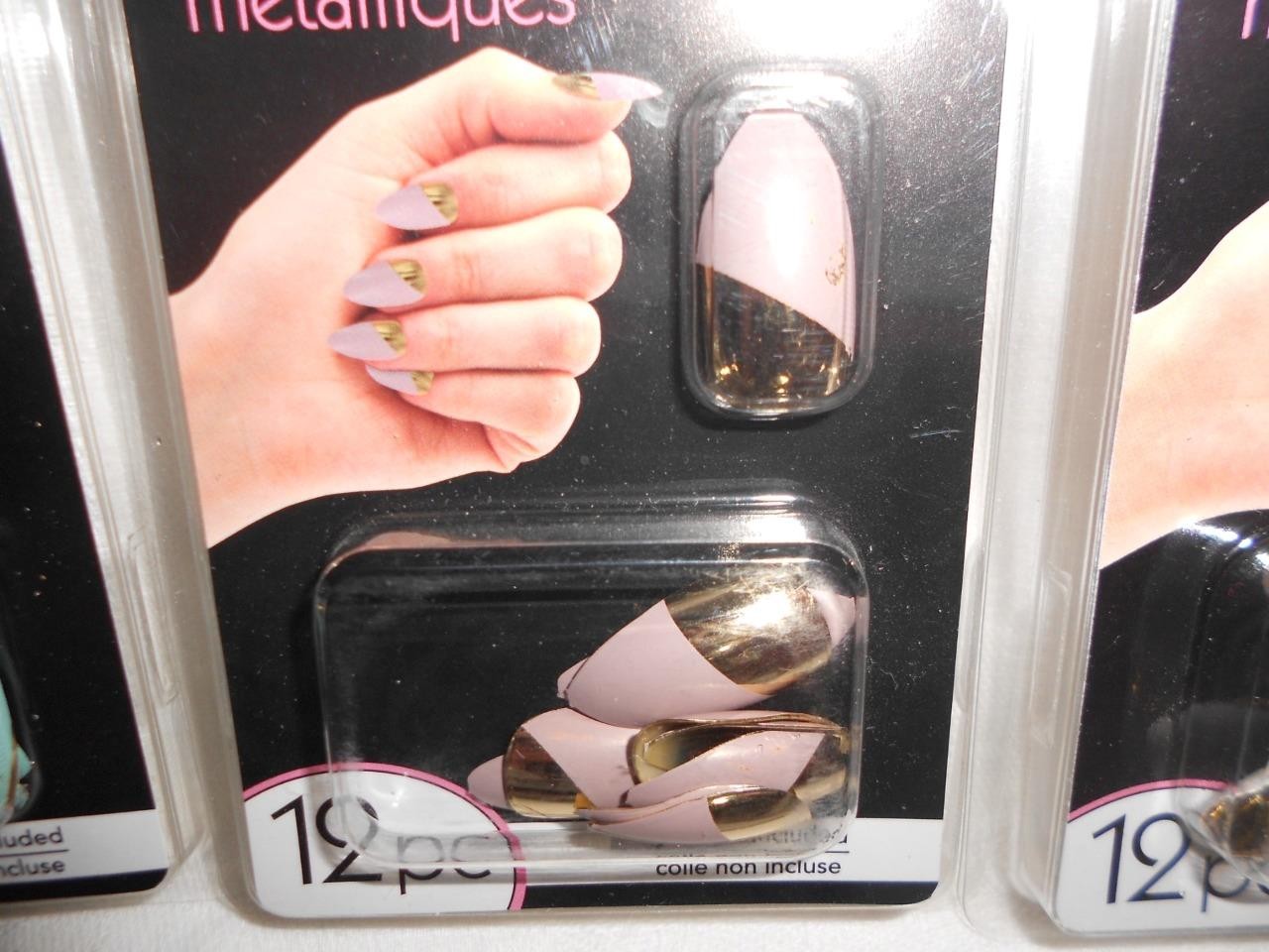 Lot 3 B-Color Metallic Fashion Nails Set Gold Plus 12 each pack Glue on New