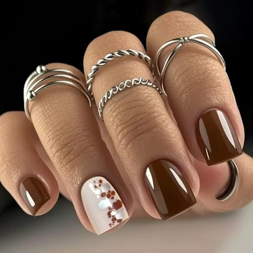 Brown Acrylic Full Cover Square Press on Nails – Style-06 – Glossy Style-06