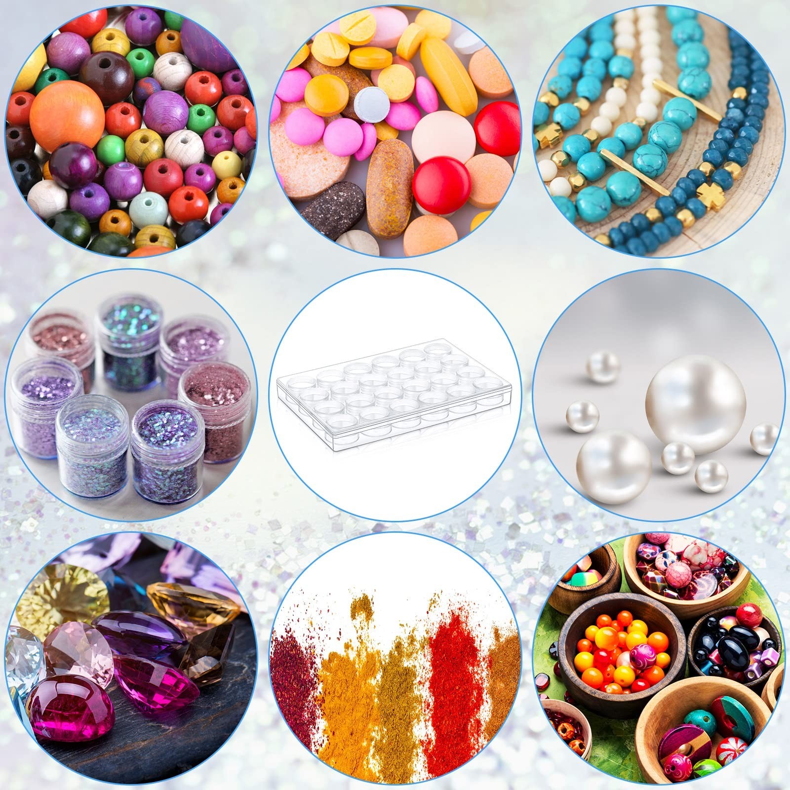 Xinnun 4 Pcs Bead Organizer Transparent Embroidery Bead Storage Containers wi…