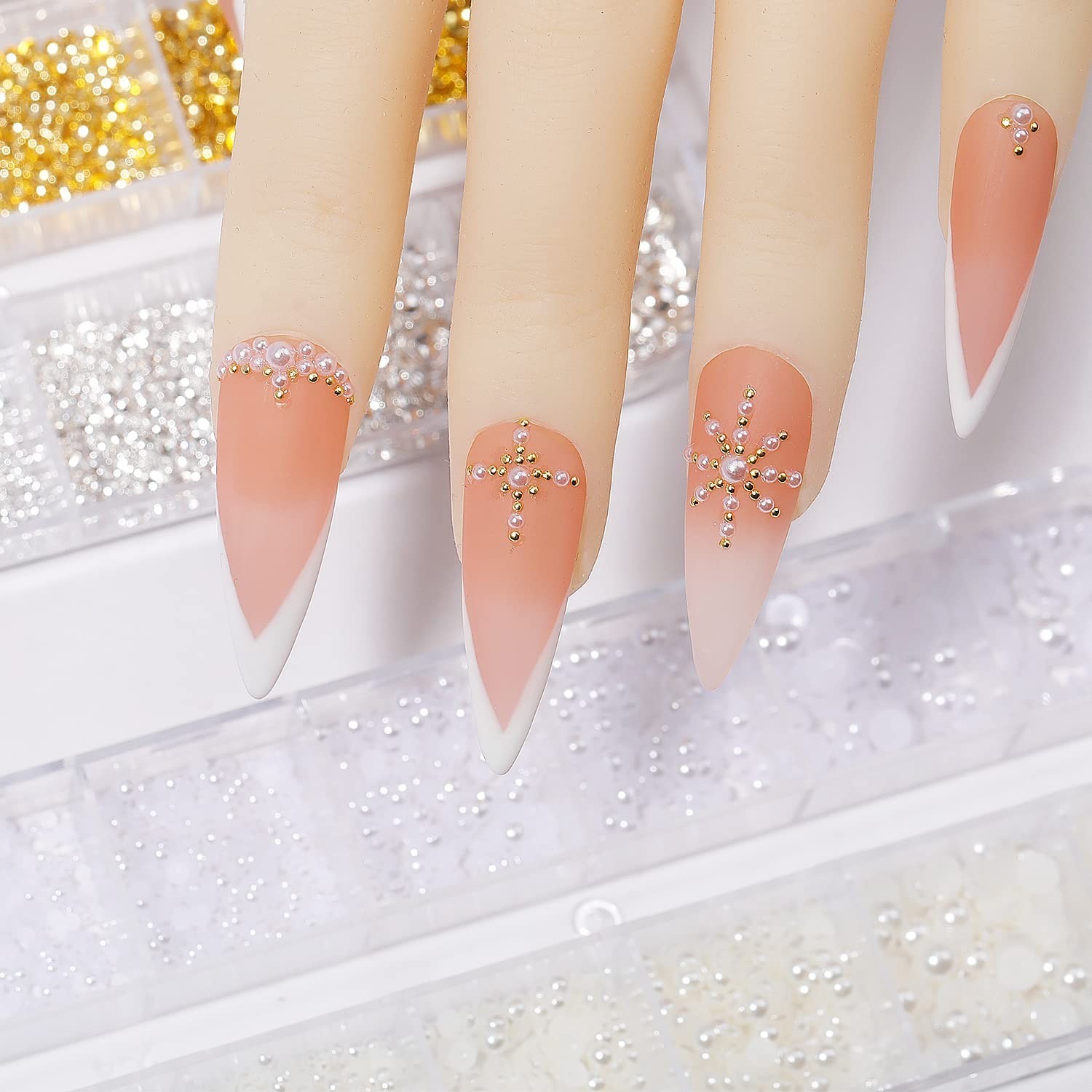 Nail Art Charms – Metal Silver & Gold Beads, Flat Back round Rhinestones, Small