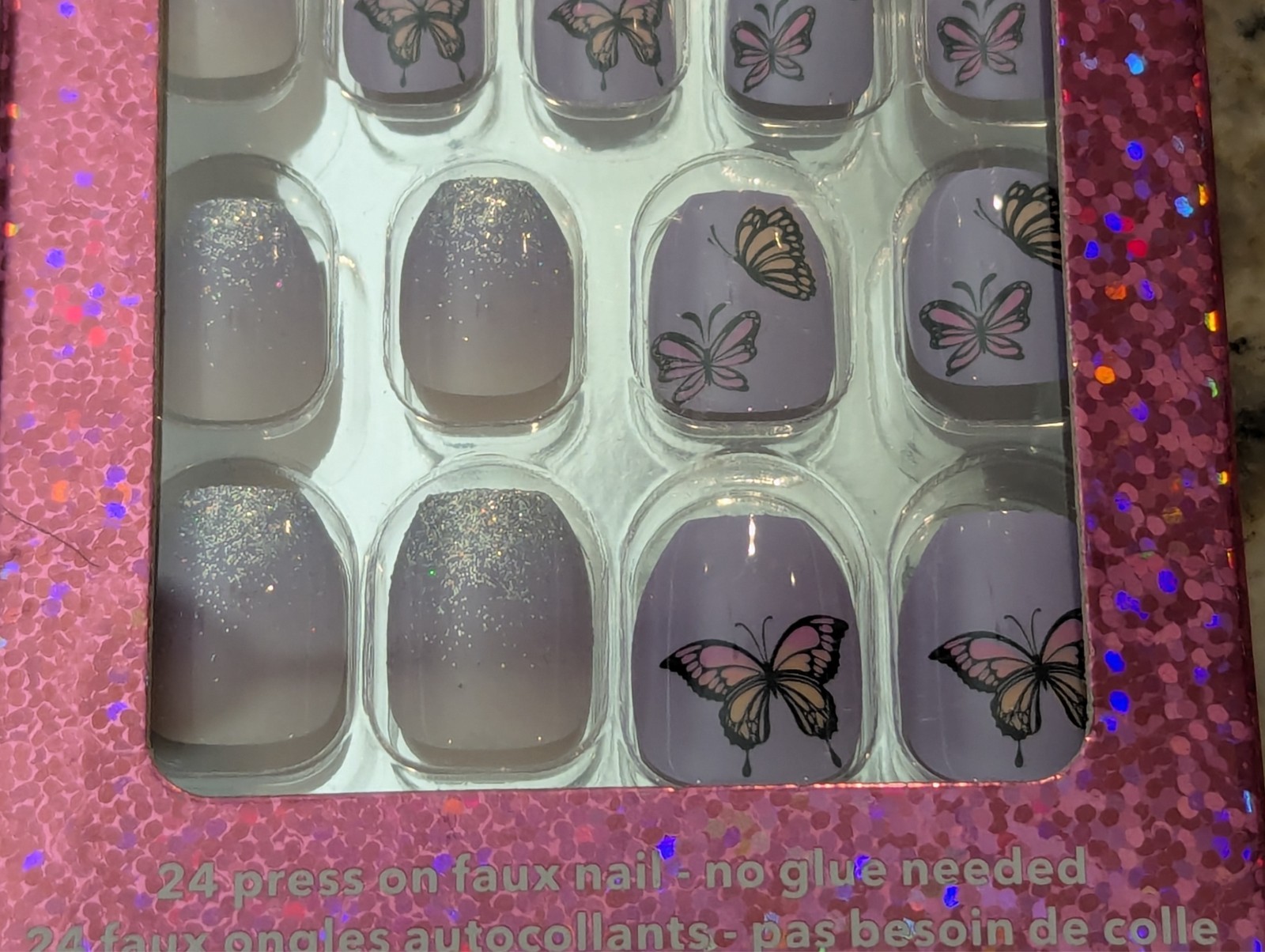 Claire’s Girls Faux Nails Butterfly Purple 24ct