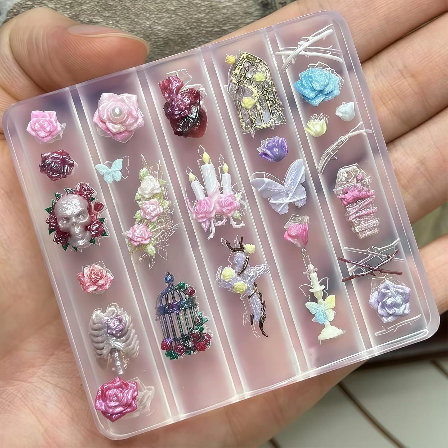 Gothic Nail Art Molds Kit – 3D Skull Rose Butterfly Designs DIY Manual Manicure