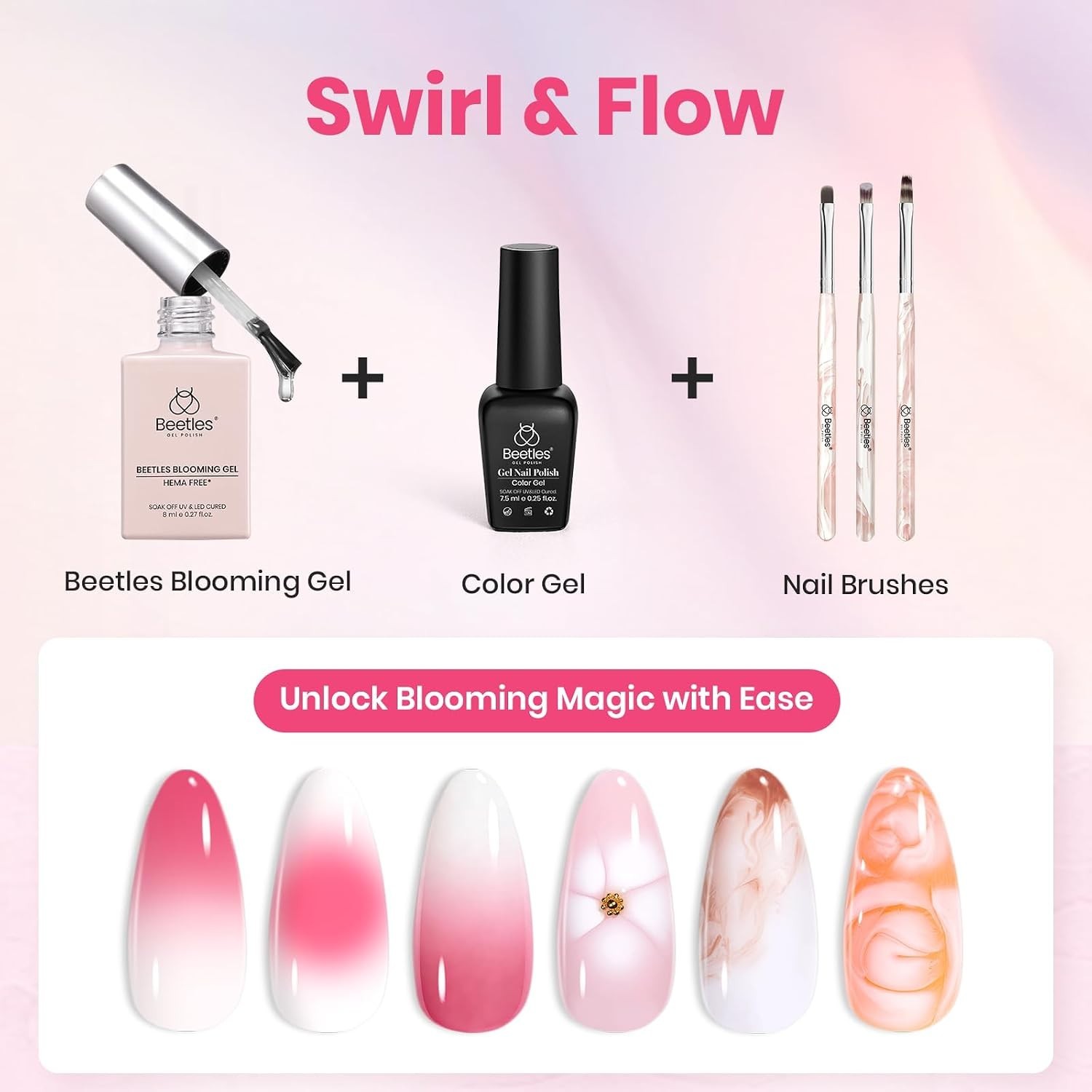 Nail Design Kit with Gradient Brushes, Blooming Gel, and Palette for Beginners