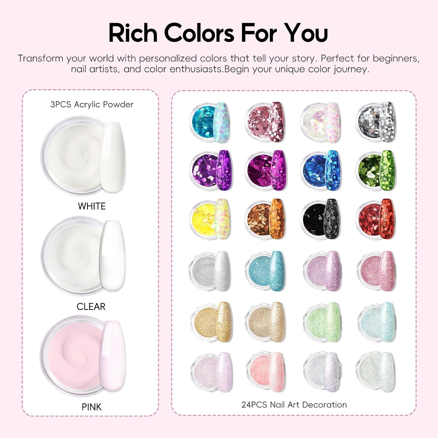 58PCS Acrylic Nail Kit for Beginners with Everything, 3 Colors Professional A…