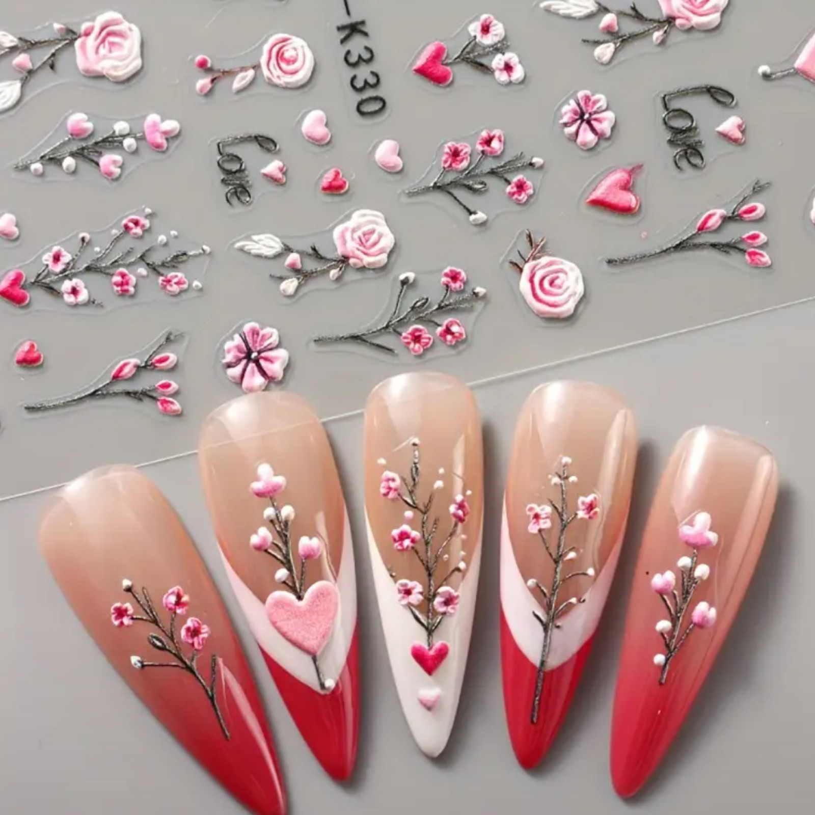 5D Embossed Floral Nail Art Stickers, Valentine’S Day Rose,Perfect for Women And