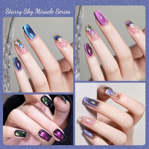 8 Pcs 9 ML Cat Eye Gel Nail Polish Set, Red Purple Pink 8Pcs Cat Eye -F Set